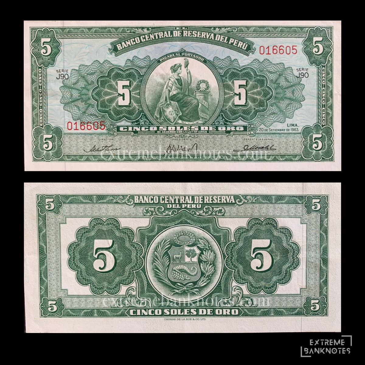 Peru 5 Soles de Oro 1963 P-83 XF – front and back