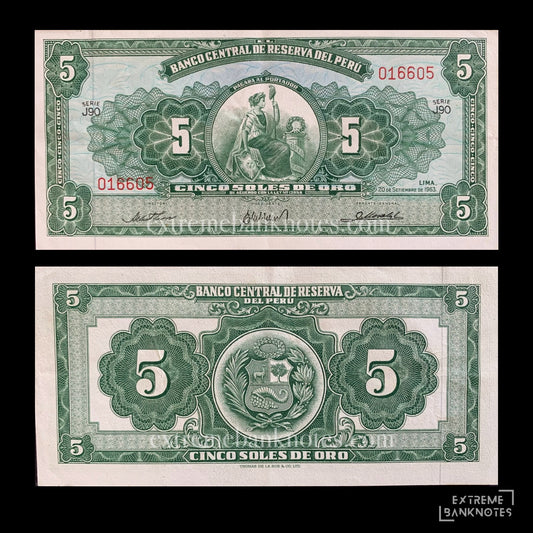 Peru 5 Soles de Oro 1963 P-83 XF – front and back