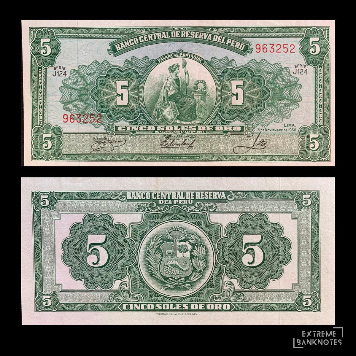 Perú 5 Soles de Oro 1966 P-83a VF – front and back