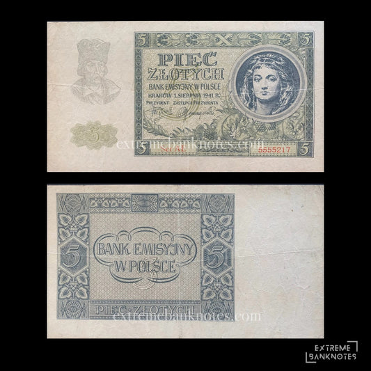 Poland 5 Zlotych 1941 P-101 VF – front and back