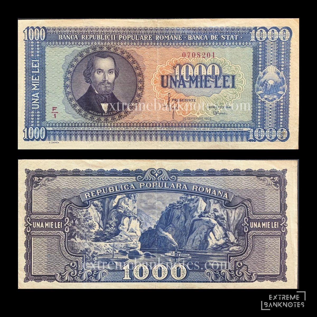 Romania 1000 Lei 1950 P-87 VF – front and back