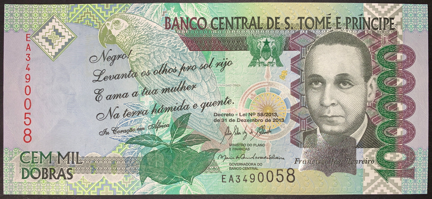 front of São Tomé and Príncipe 100000 Dobras 2013 P-69c collectible african banknote