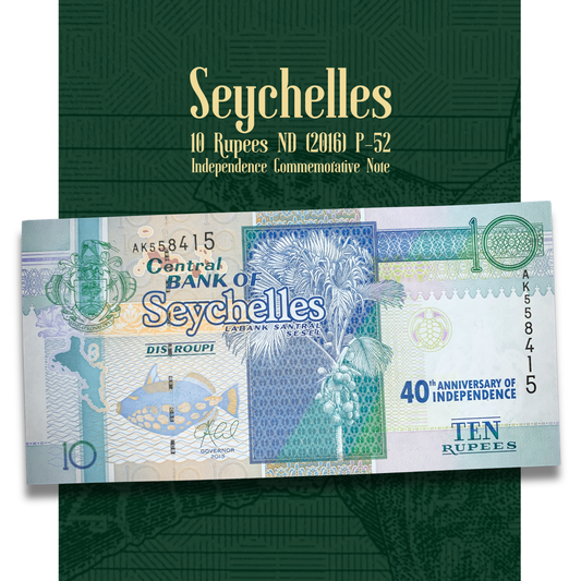 Seychelles 10 Rupees banknote with decorative cover
