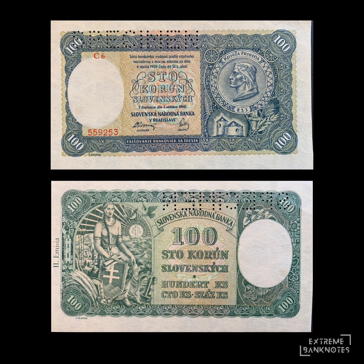Slovakia 100 Korún SPECIMEN 1940 P-11s UNC – front and back