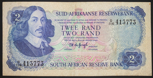 South Africa 2 Rand ND (1974) P-117a VF collectible vintage african banknote with portrait of Van Riebeeck