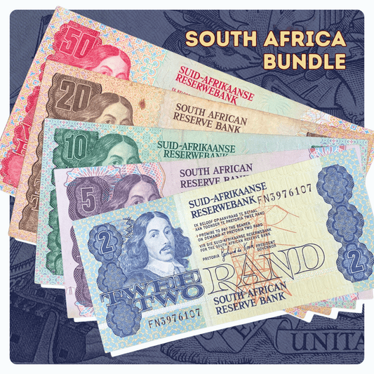 bundle of five South African banknotes