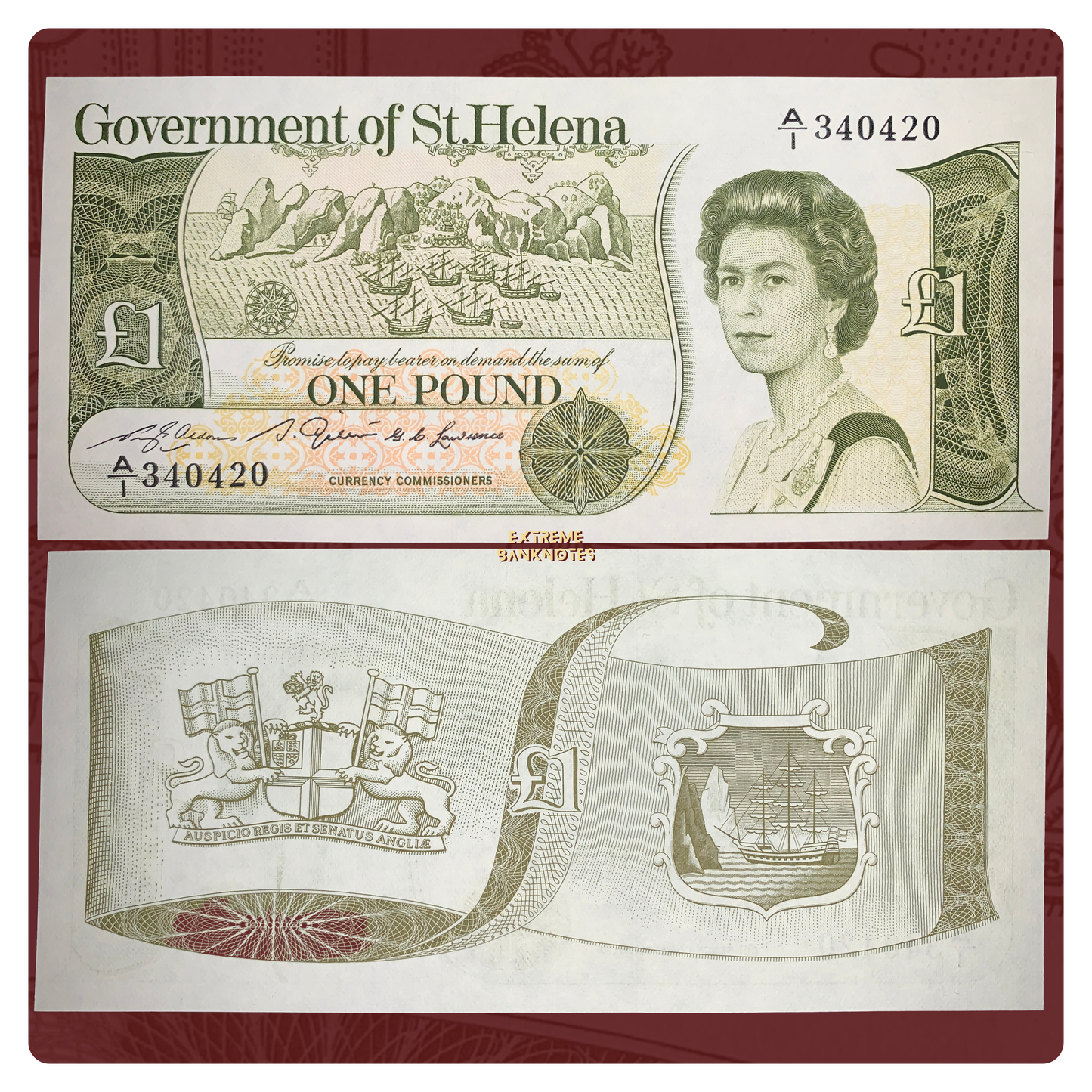 front and back of St. Helena 1 Pound ND (1981) P-9 AUNC collectible vintage banknote