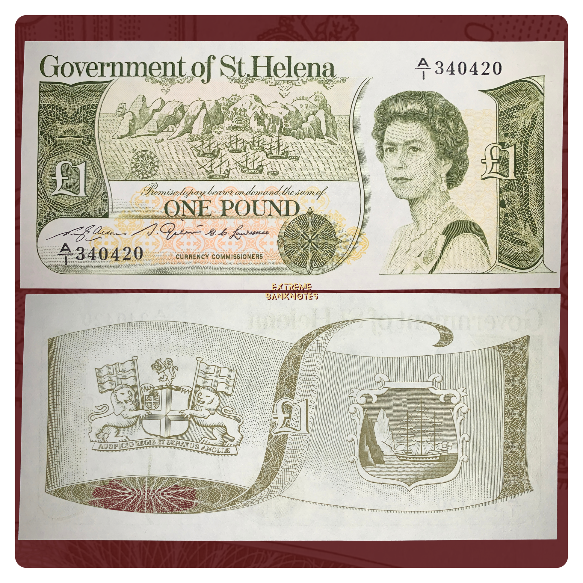 front and back of St. Helena 1 Pound ND (1981) P-9 AUNC collectible vintage banknote