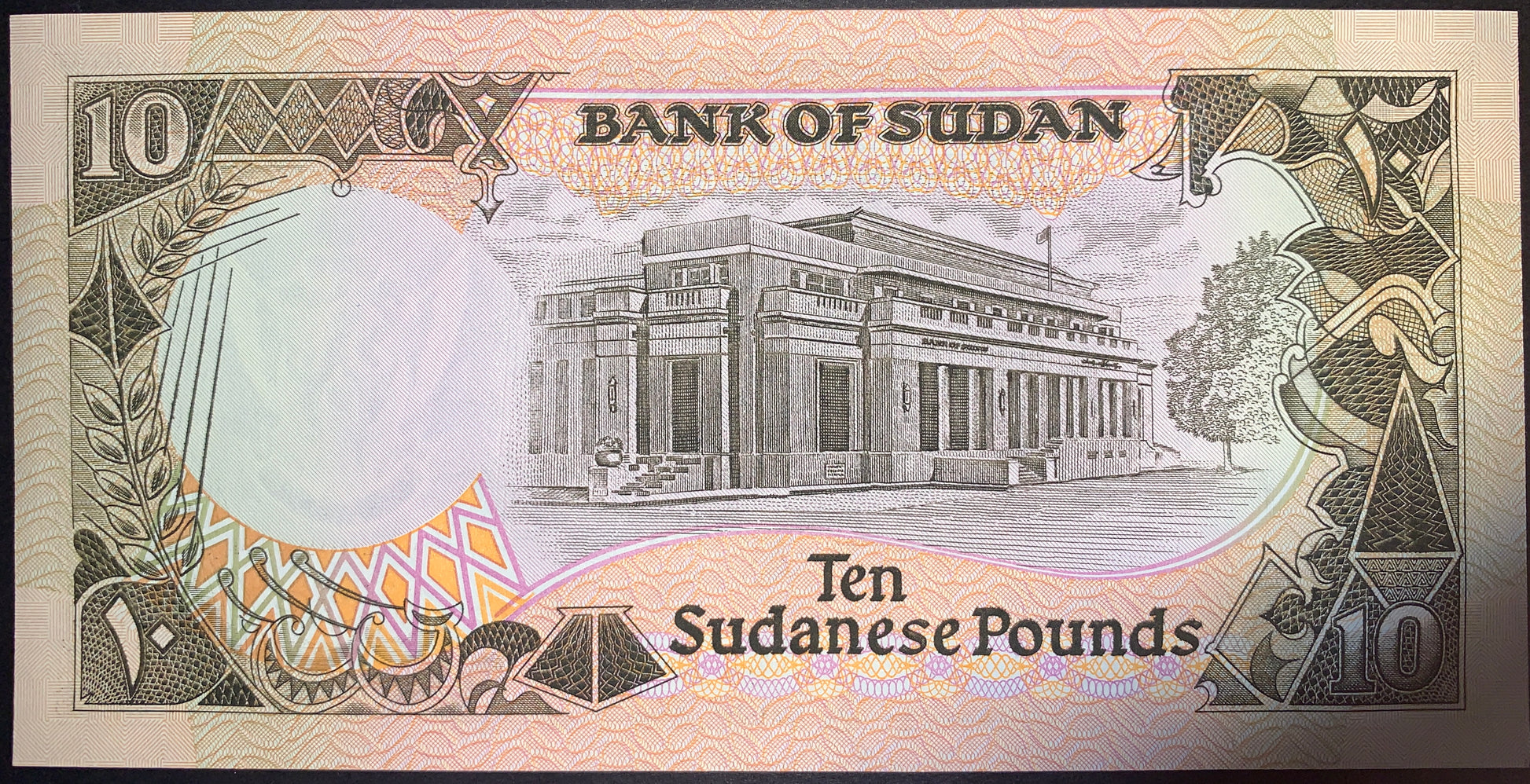 back of Sudan 10 Sudanese Pounds 1991 P-46 collectible vintage african banknote