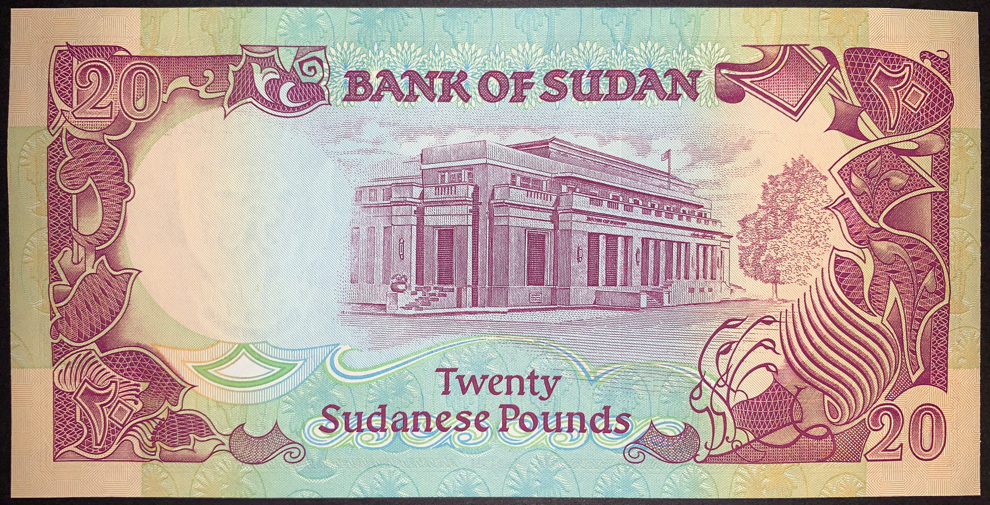 back of Sudan 20 Sudanese Pounds 1991 P-47 collectible vintage african banknote