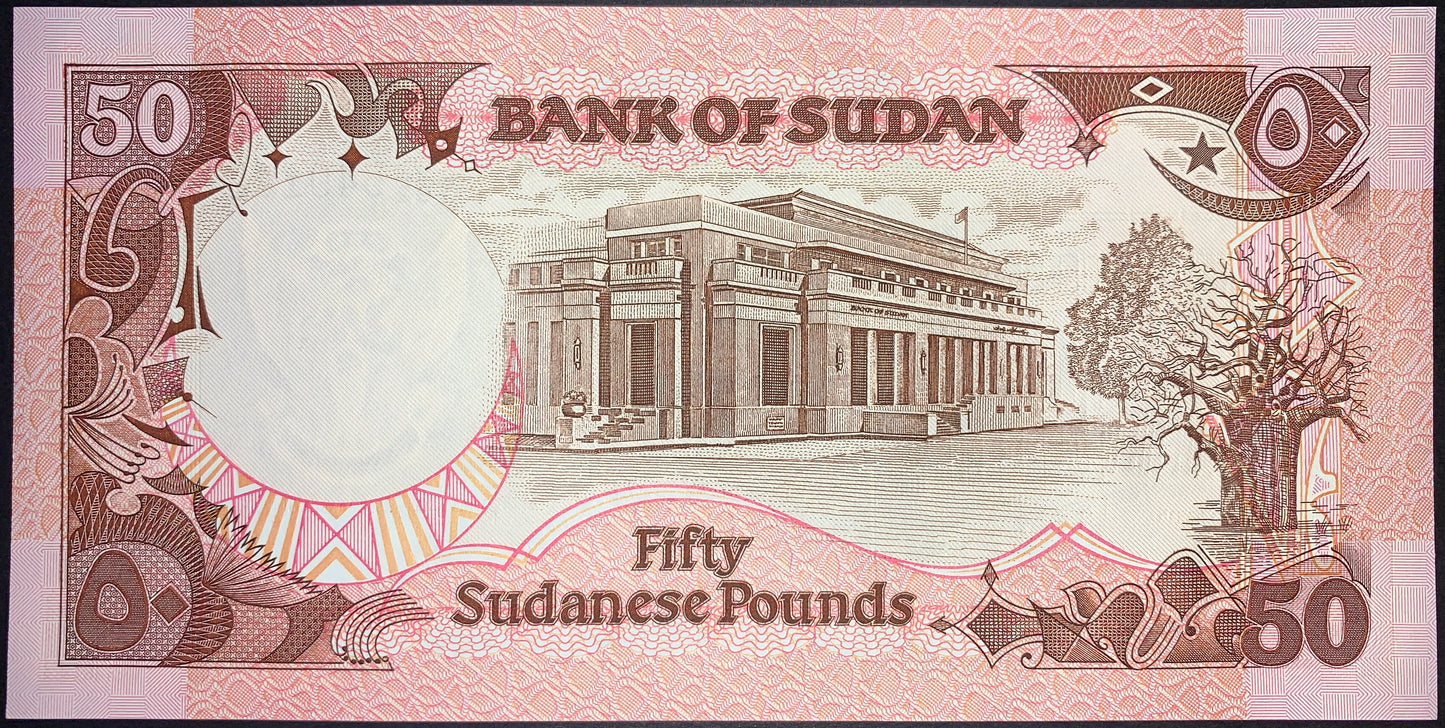 back of Sudan 50 Sudanese Pounds 1991 P-48 collectible vintage african banknote