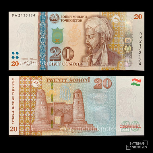 Tajikistan 20 Somoni 2021 P-25 UNC – front and back