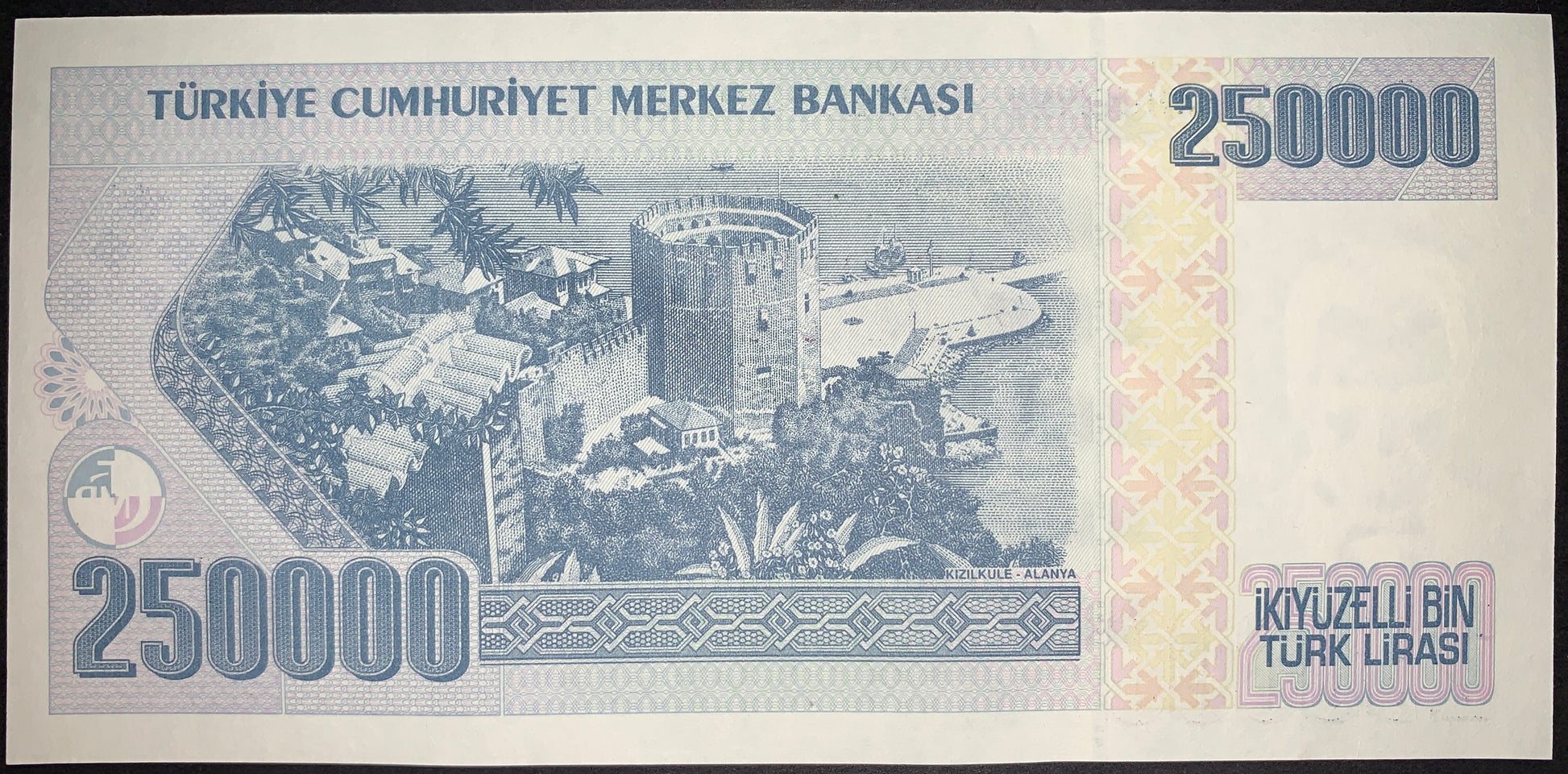 back of Turkey 250000 Lirasi ND (1998-2001) P-211 UNC collectible banknote with building