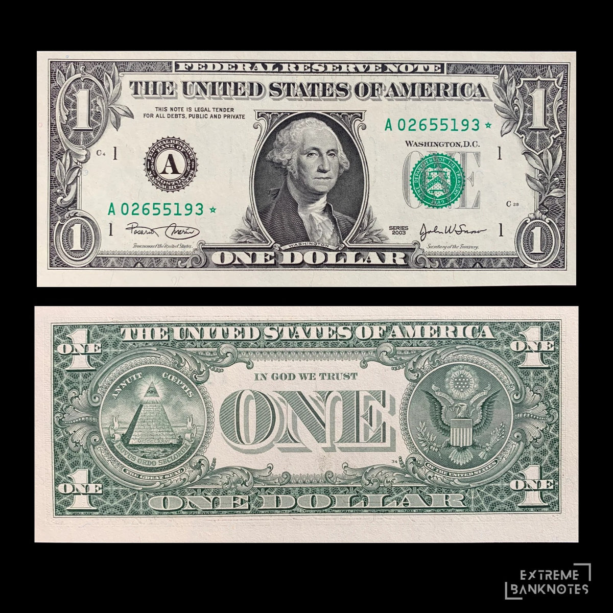 USA 1 Dollar 2003 C P-515a UNC A STAR ☆ – front and back