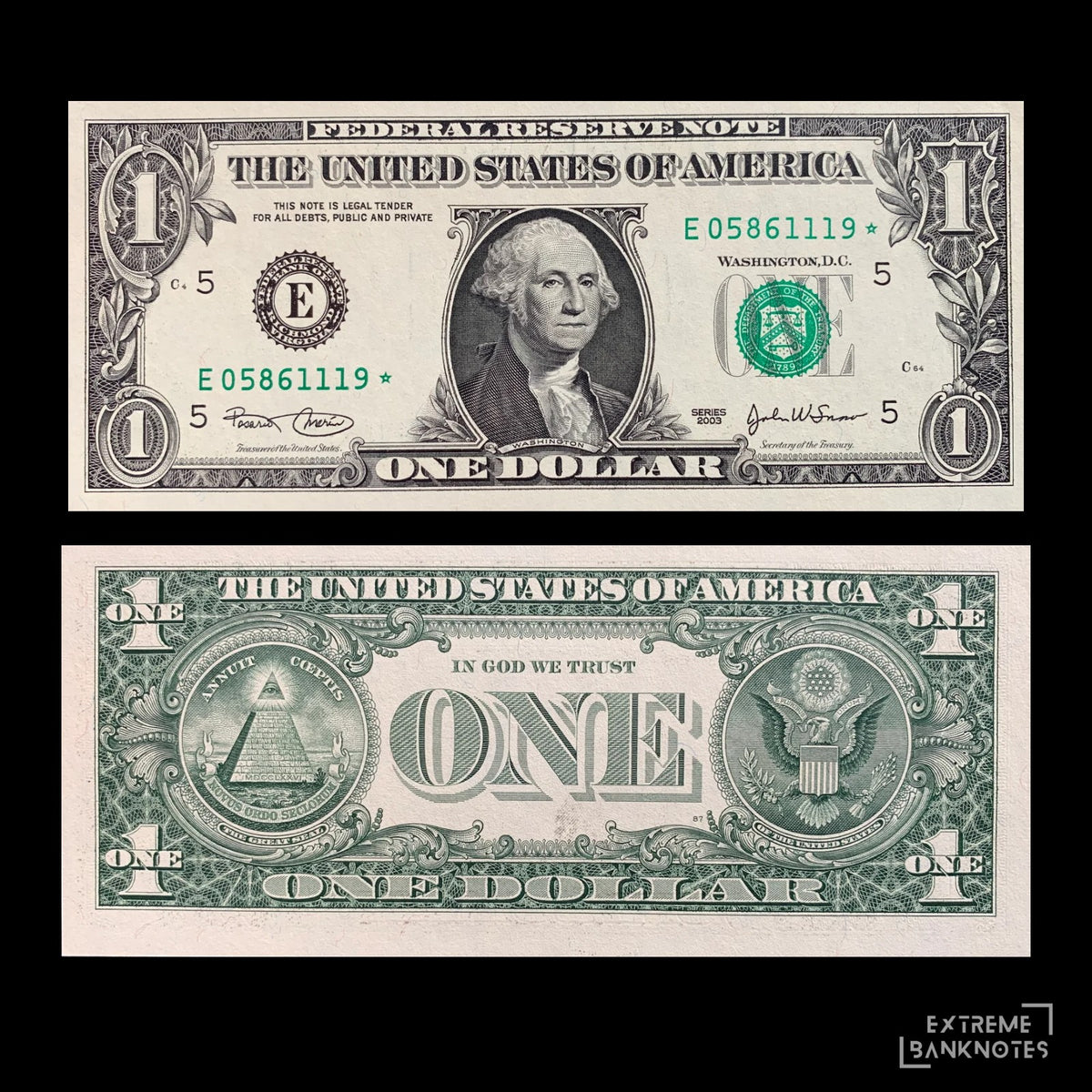 USA 1 Dollar 2003 C P-515a UNC E STAR ☆ – front and back