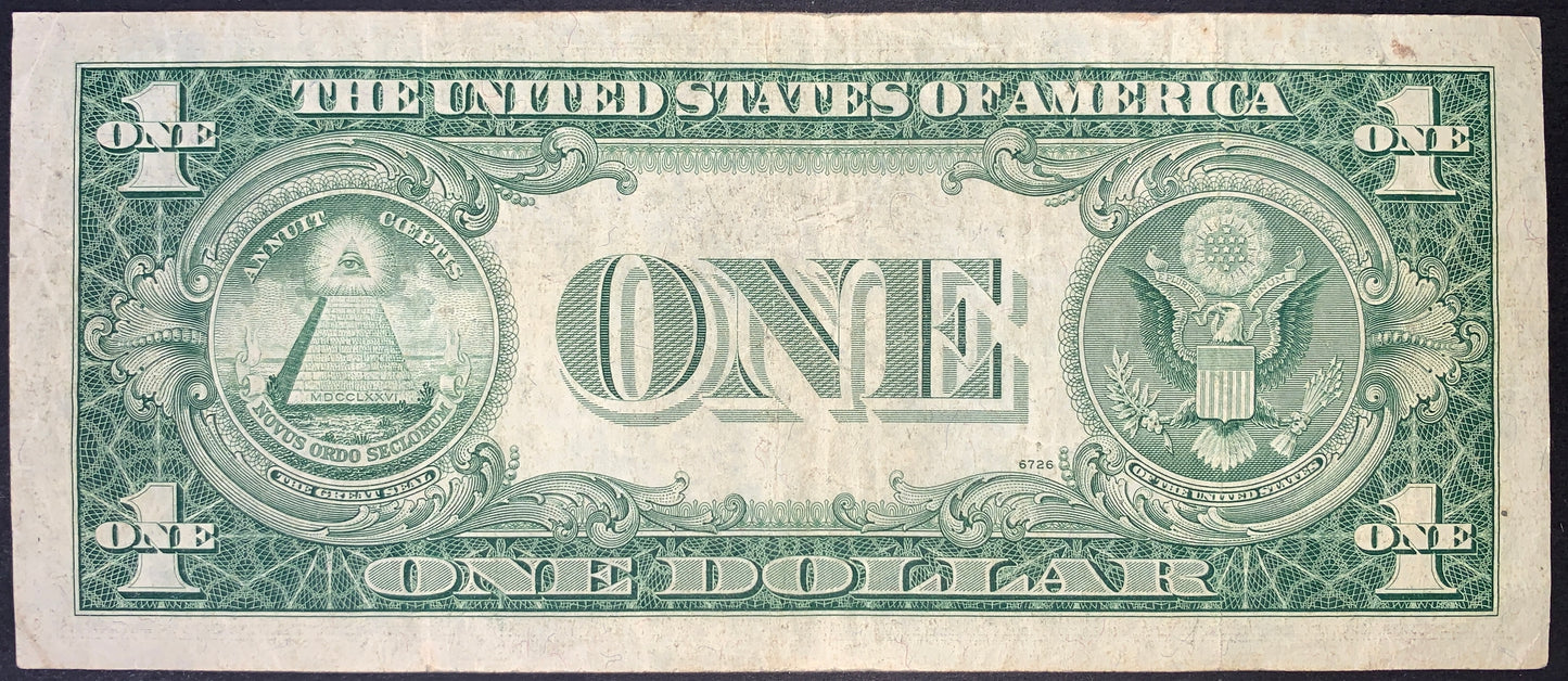 back of USA 1 Dollar Silver Certificate 1935 G P-416NM VF collectible vintage banknote with no motto