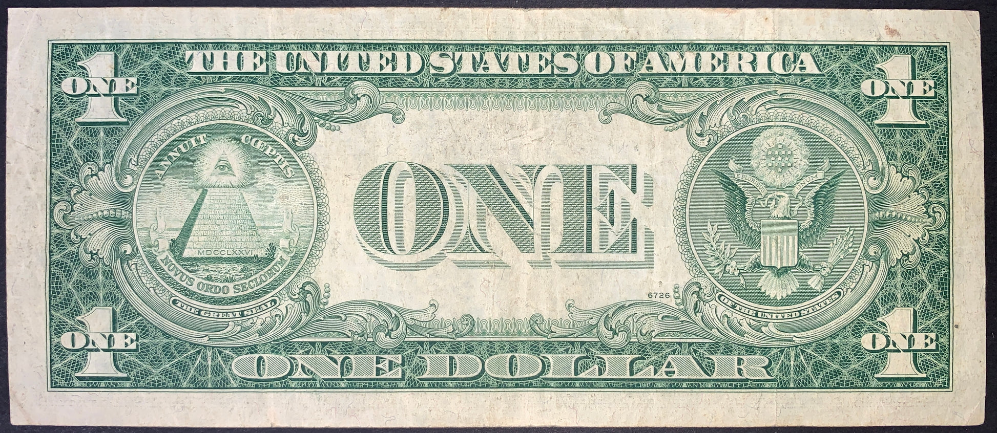 back of USA 1 Dollar Silver Certificate 1935 G P-416NM VF collectible vintage banknote with no motto