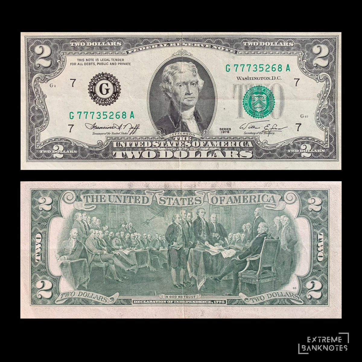 USA 2 Dollars 1976 G P-461 XF – front and back