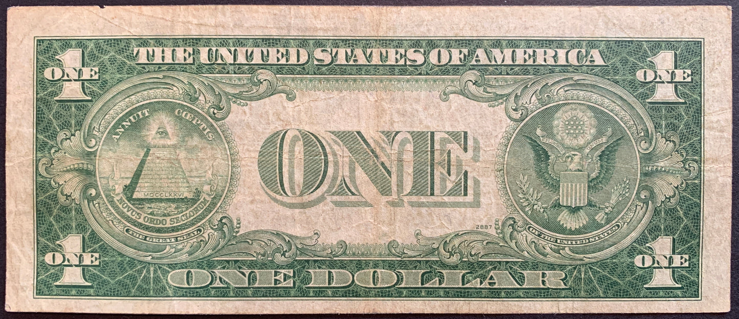 back of USA Silver Certificate 1 Dollar 1935 A P-416AY F+ Yellow Seal vintage collectible banknote showing classic Great Seal design and vintage U.S. engraving.