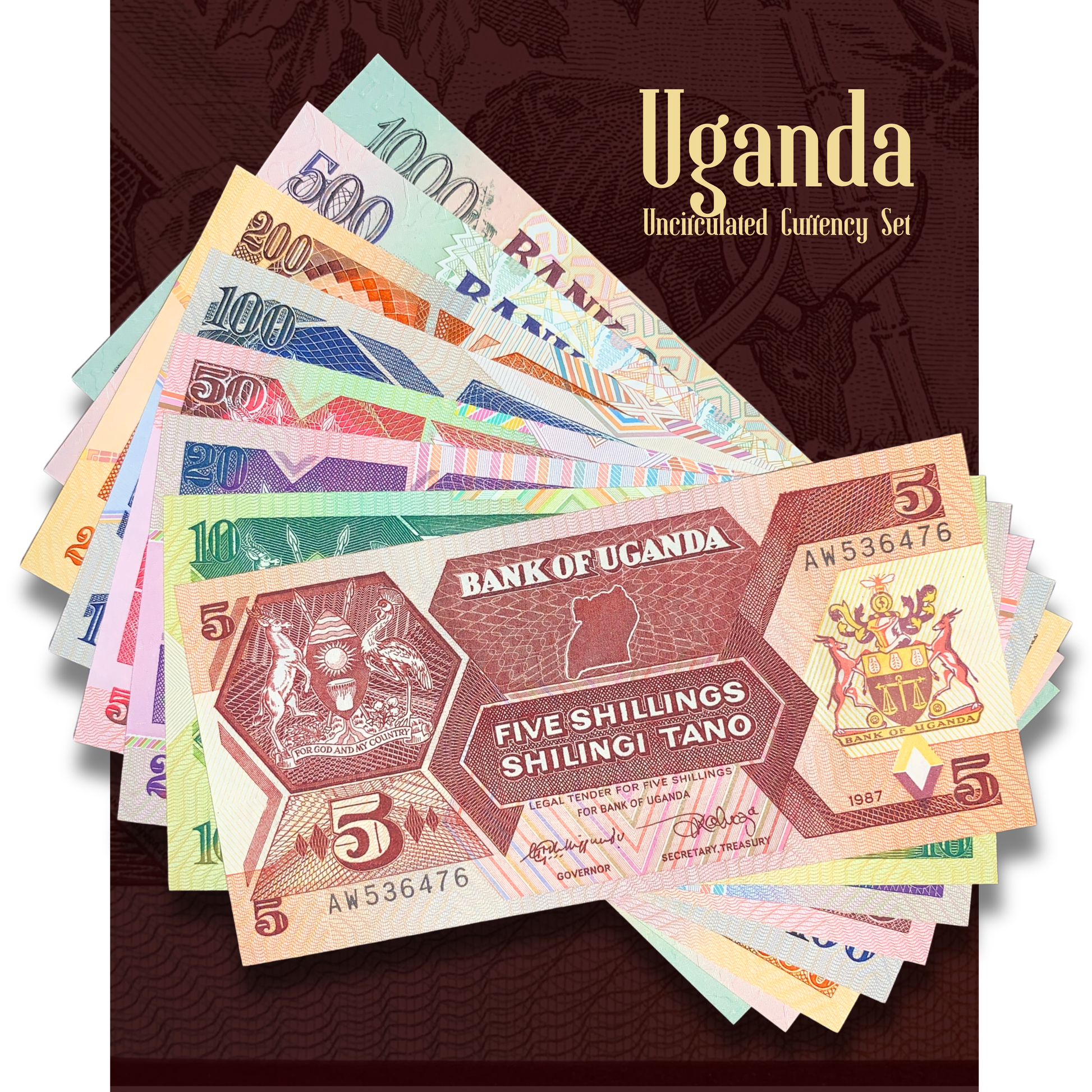 Bundle of UNC Collectible Ugandan banknotes