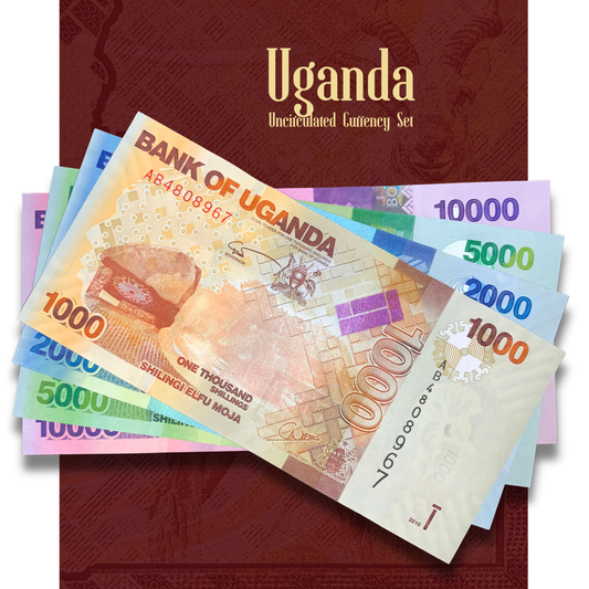 bundle of uncirculated ugandan banknotes
