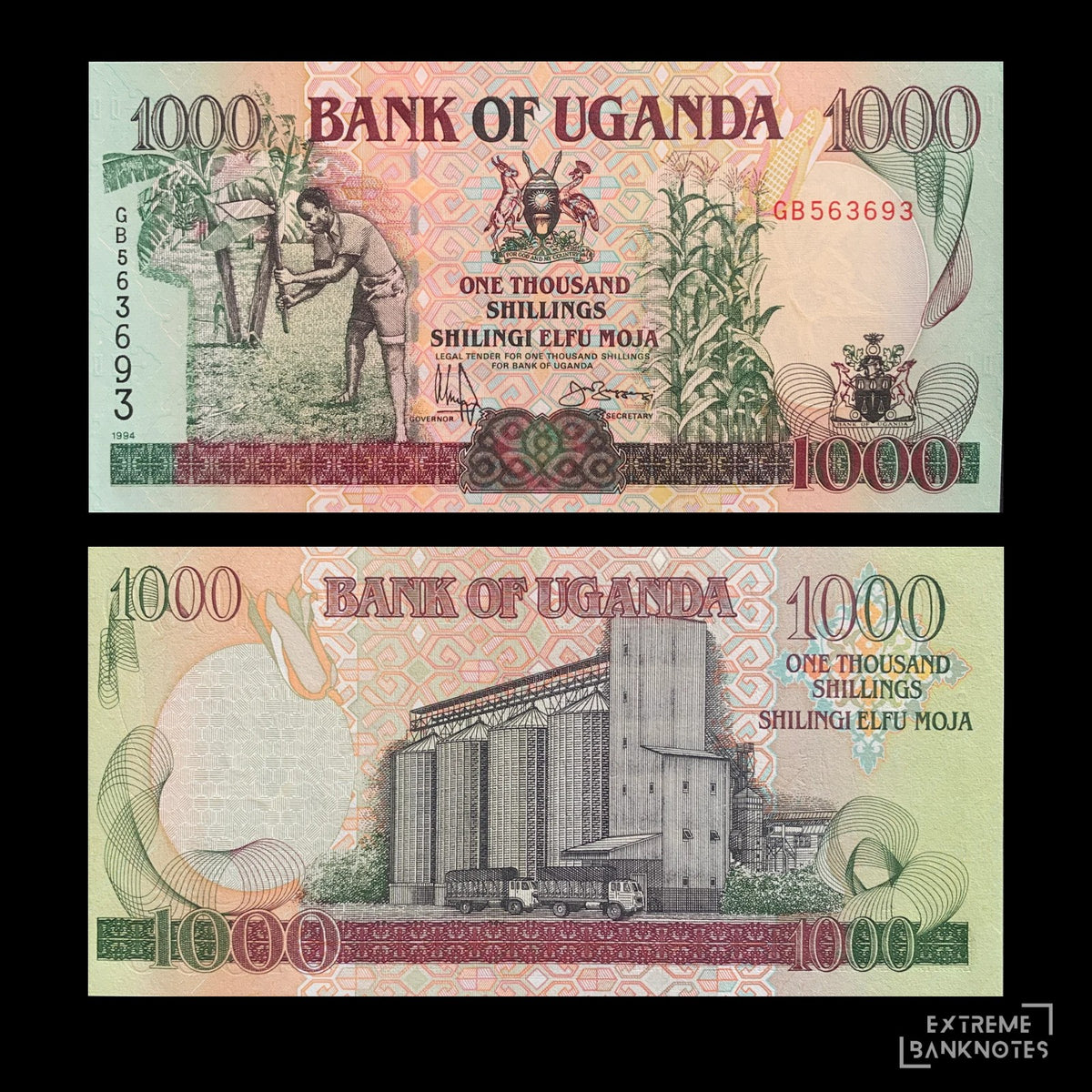 Uganda 1000 Shillings 1994 P-36a UNC – front and back