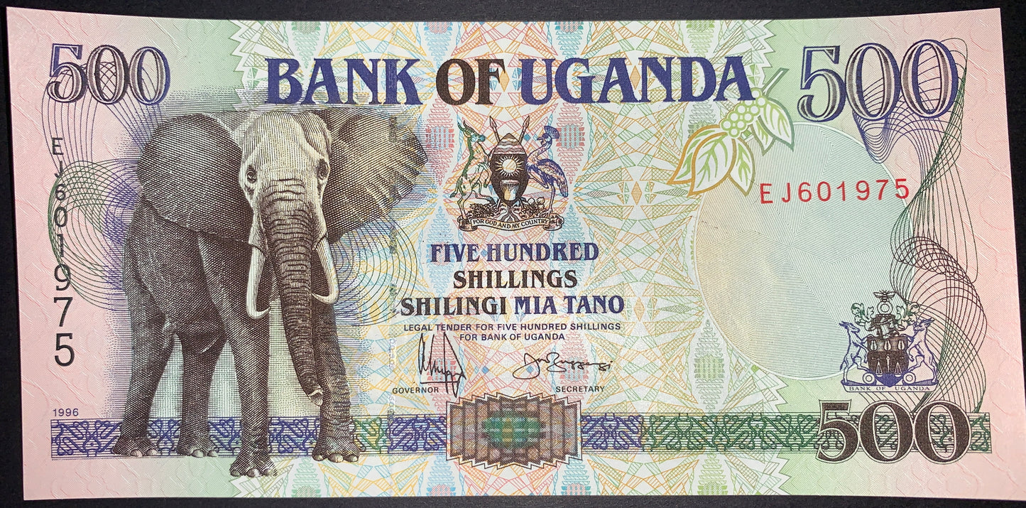 front of Uganda 500 Shillings 1996 P-35a collectible vintage african banknote