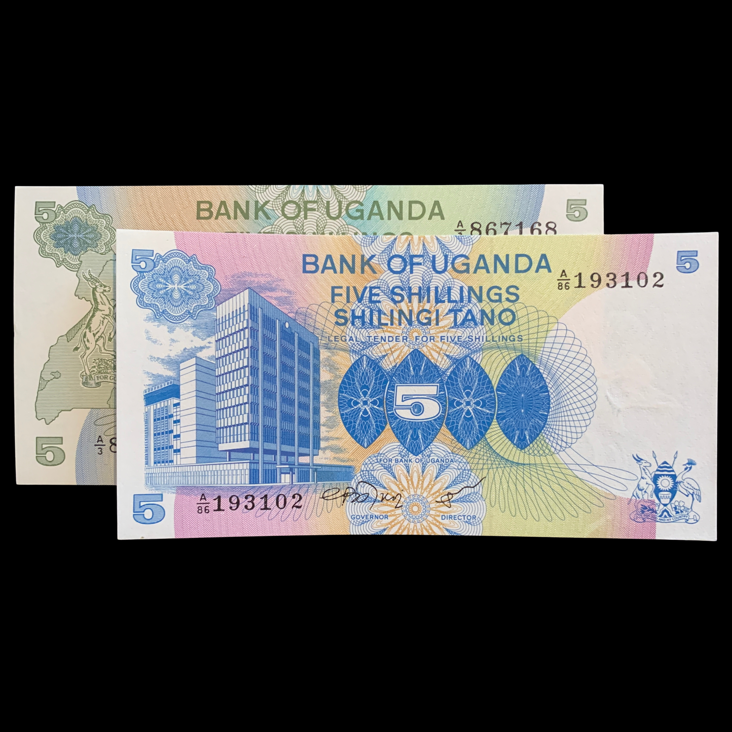 Uganda 5 Shillings Banknote Variation Pair