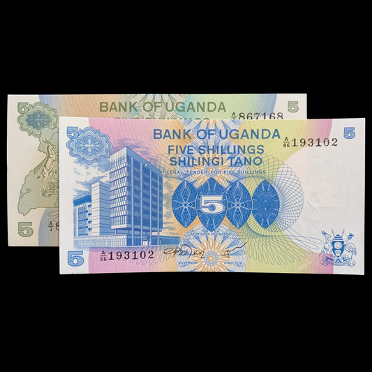 Uganda 5 Shillings Banknote Variation Pair