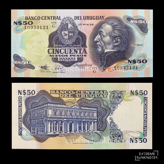Uruguay 50 Nuevos Pesos ND (1989) P-61A UNC – front and back
