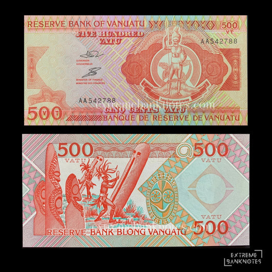 Vanuatu 500 Vatu ND (1993) P-5a UNC prefix AA – front and back