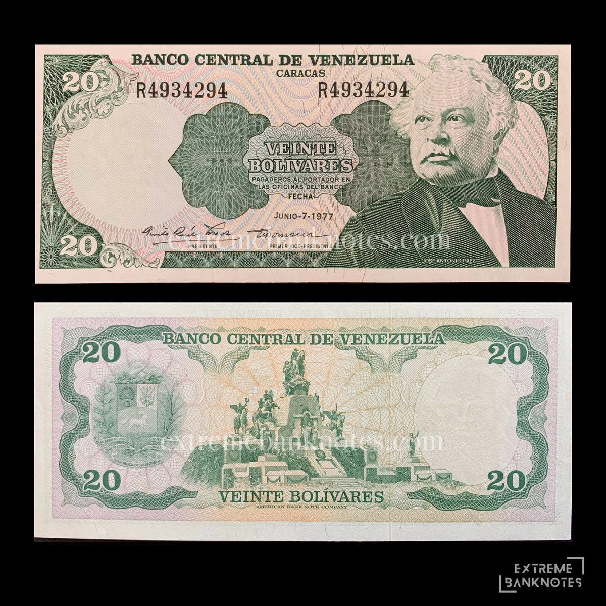 Venezuela 20 Bolivares 1977 P-53b aUNC – front and back