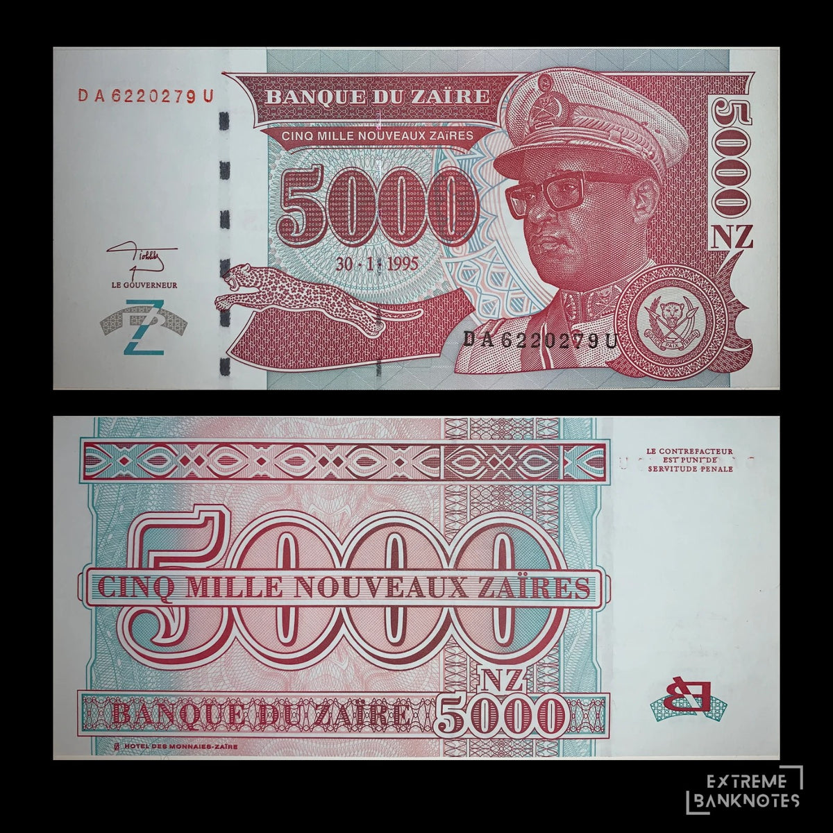 Zaire 5000 Nouveaux Zaïres 1995 P-69 UNC – front and back