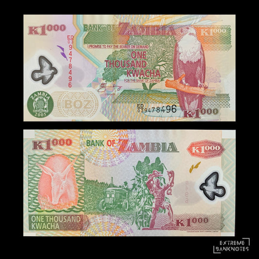 Zambia 1000 Kwacha 2005 P-44d UNC – front and back