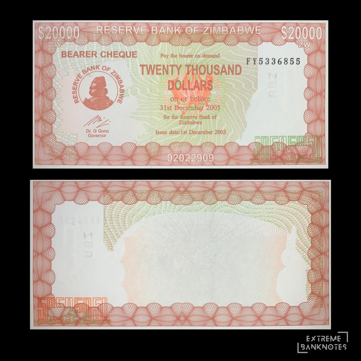 Zimbabwe 20 000 Dollars 2003 P-23 UNC – front and back