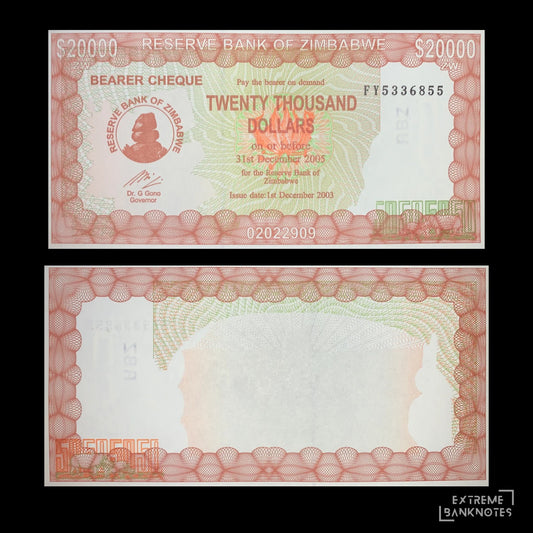 Zimbabwe 20 000 Dollars 2003 P-23 UNC – front and back