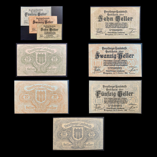Austria, Vorarlberg Heller Set – all notes in the bundle
