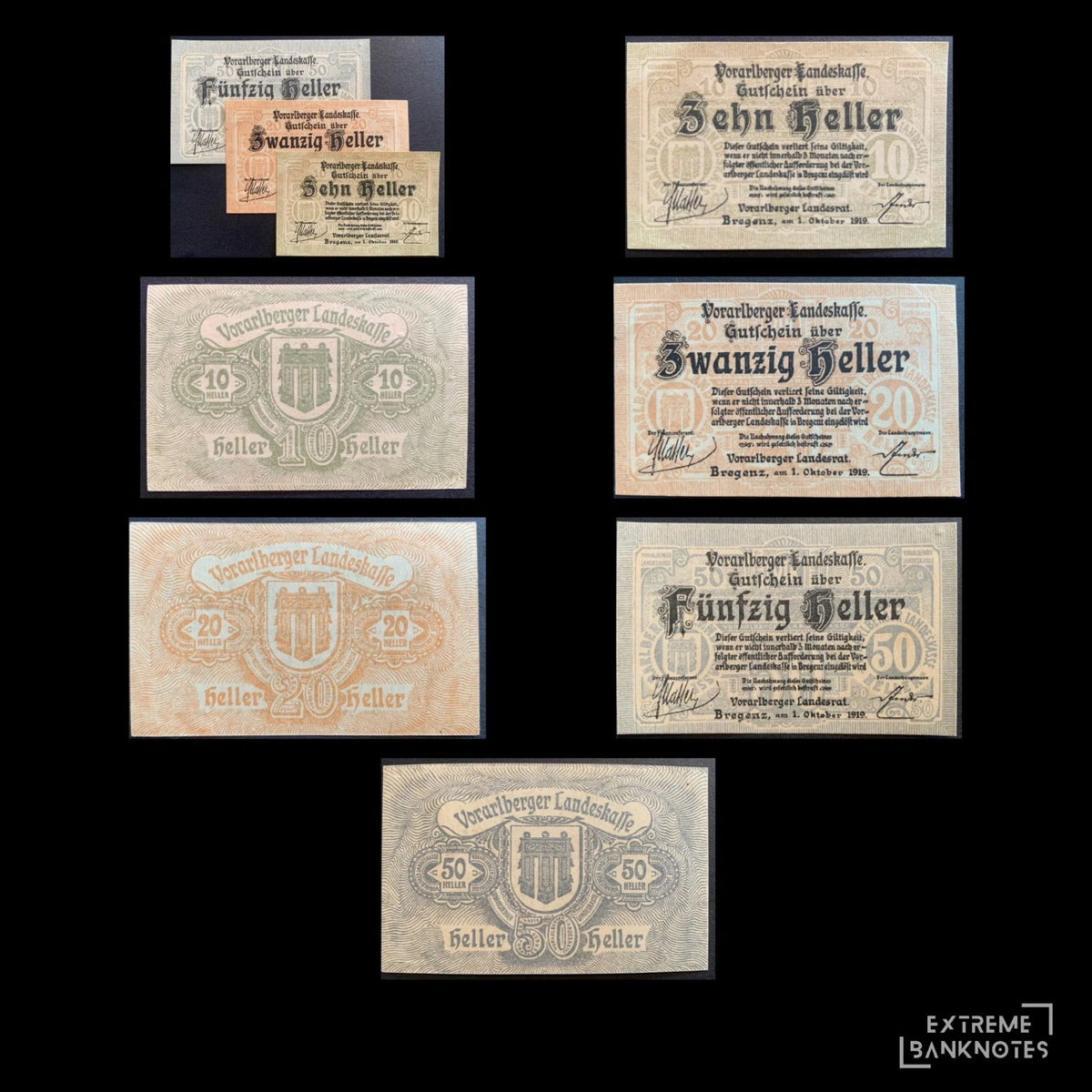 Austria, Vorarlberg Heller Set – all notes in the bundle