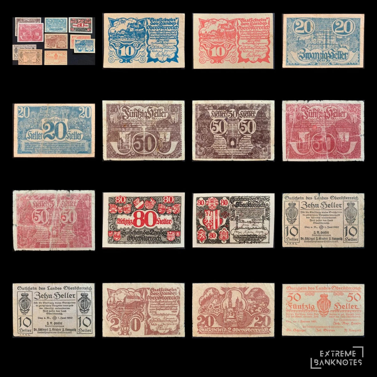 Austria (Upper Austria) Heller Notgeld Bundle – all notes in the bundle