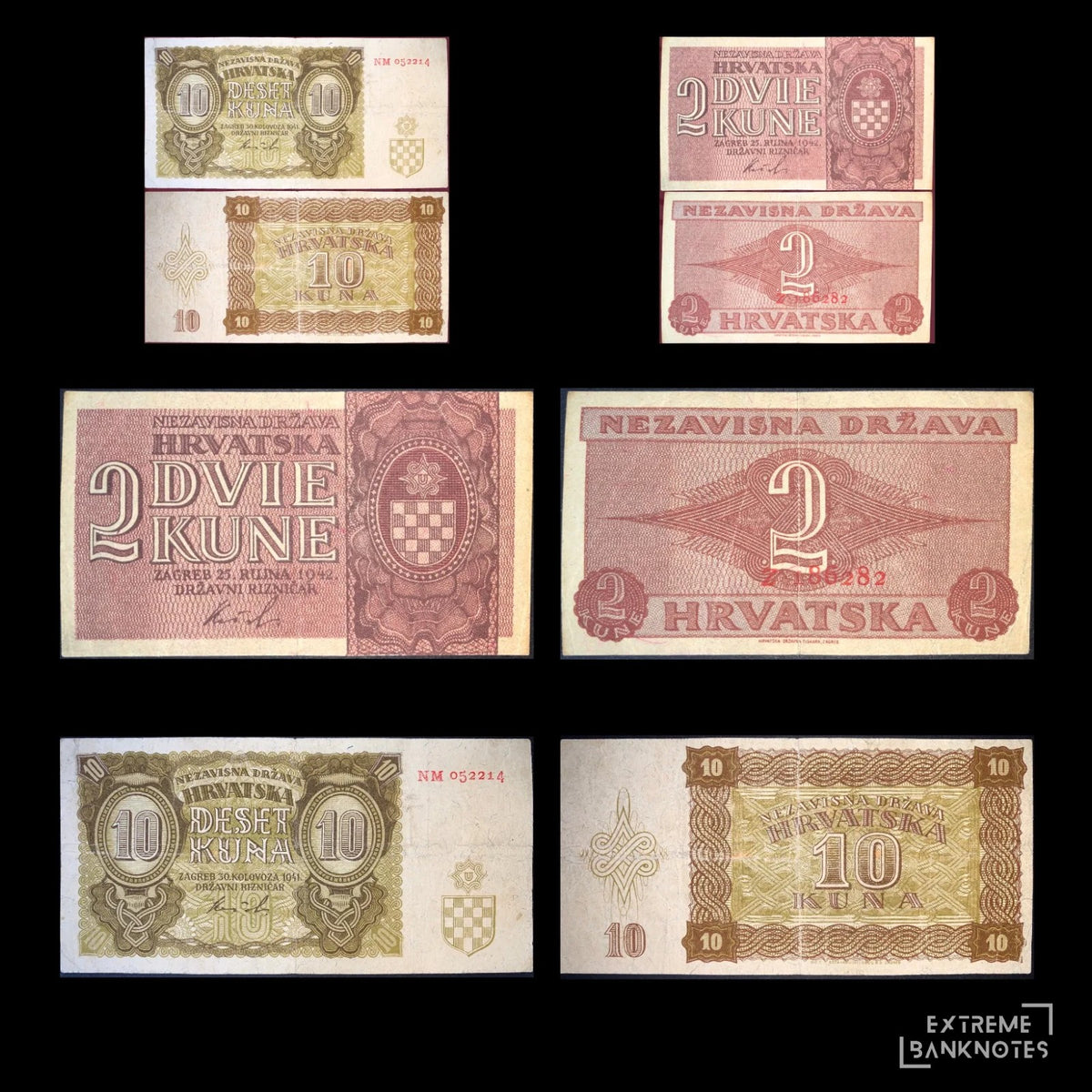 Croatia 1941–1942 Kuna Bundle – all notes in the bundle