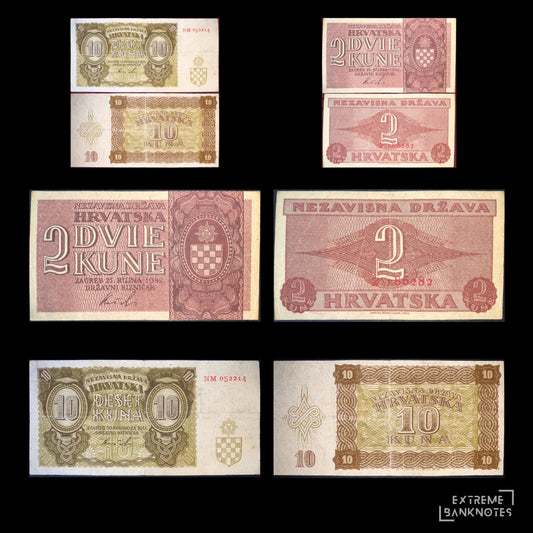 Croatia 1941–1942 Kuna Bundle – all notes in the bundle
