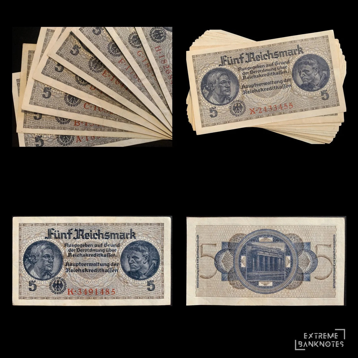 Germany 5 Reichsmark ND (1940-45) P-R138b PREFIX BUNDLE – all notes in the bundle