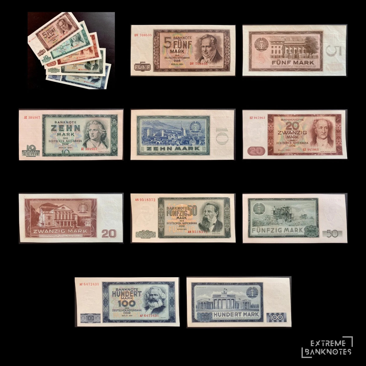 East Germany (GDR) 1964 Mark UNC Bundle – all notes in the bundle