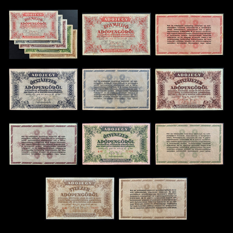 Hungary Adópengő Set – all notes in the bundle