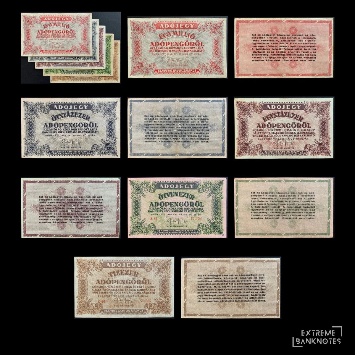 Hungary Adópengő Set – all notes in the bundle
