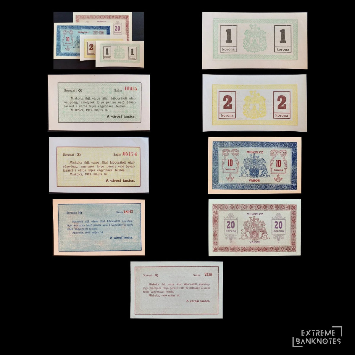 Hungary Korona Local Voucher Set (Miskolc) – all notes in the bundle