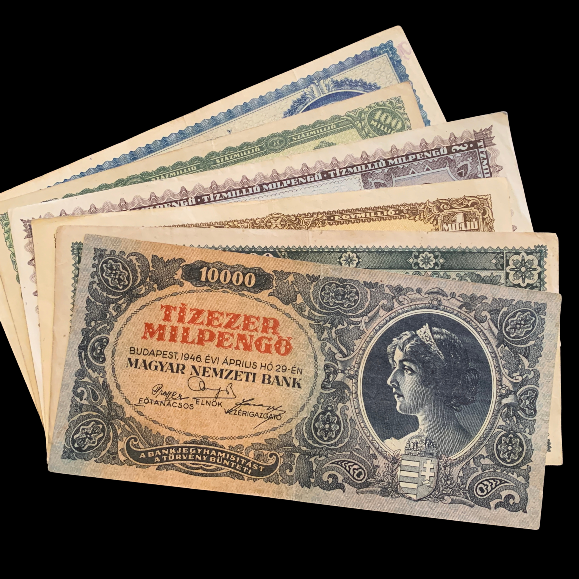 Hungary Milpengő Collectible  Vintage Hyperinflationary Banknote Bundle F-VF 1946