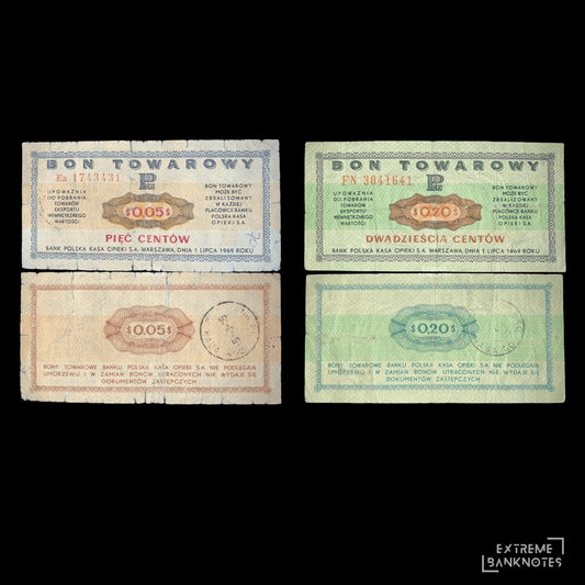Poland 5 & 20 Cents 1969 P-FX23 P-FX25 – Bundle – all notes in the bundle