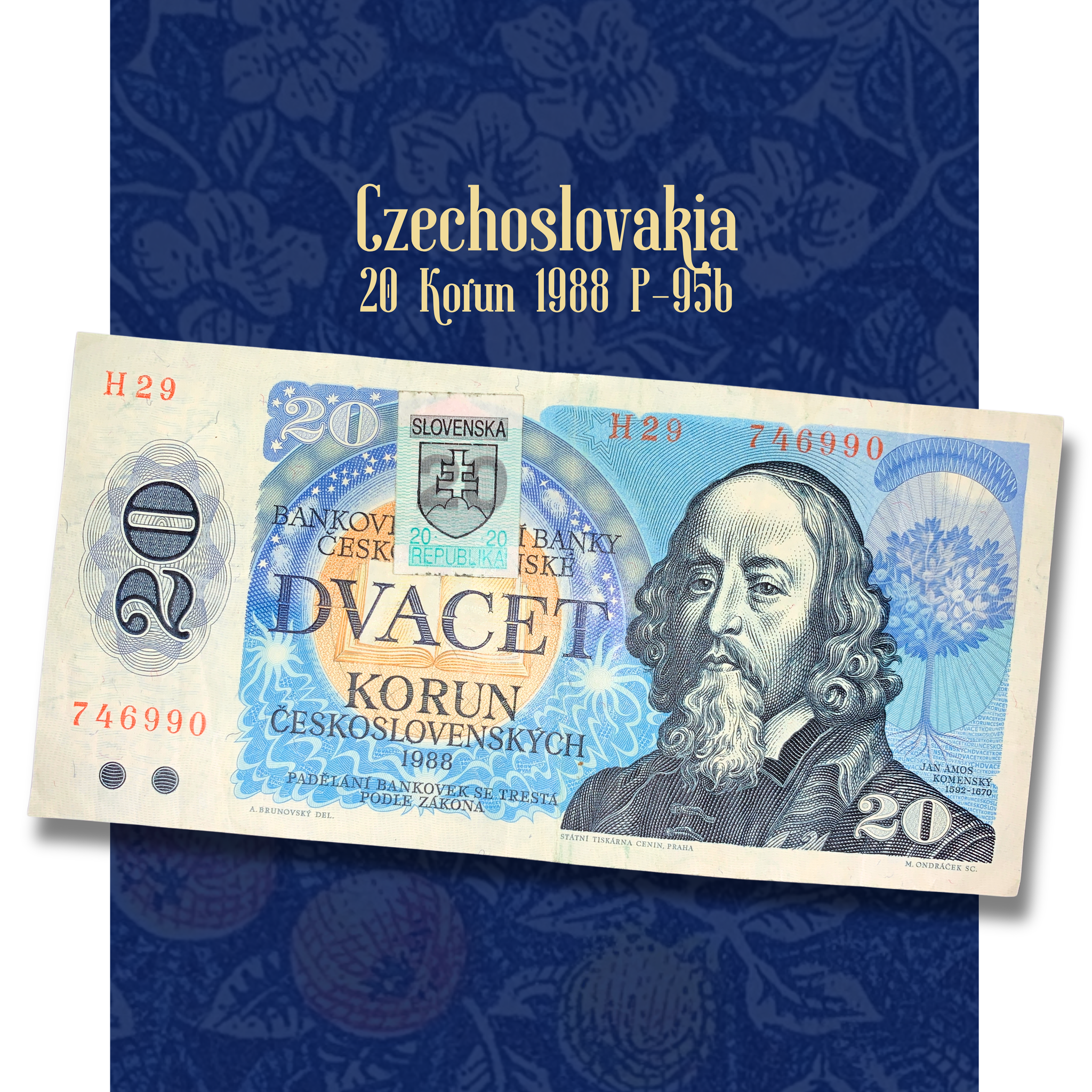 Czechoslovakia 20 Korun 1988 P-95b VF banknote video showcasing front and back views, detailed engraving, security features and collectible vintage paper money condition