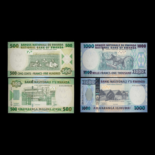 Rwanda 500 & 1000 Francs 2004 P-30 & P-31 UNC – Bundle – all notes in the bundle